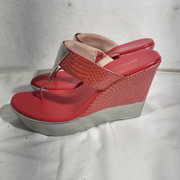 BCBGeneration size 7 Coral Pink Luster Snake wedge sandals New In Box - Picture 9 of 11